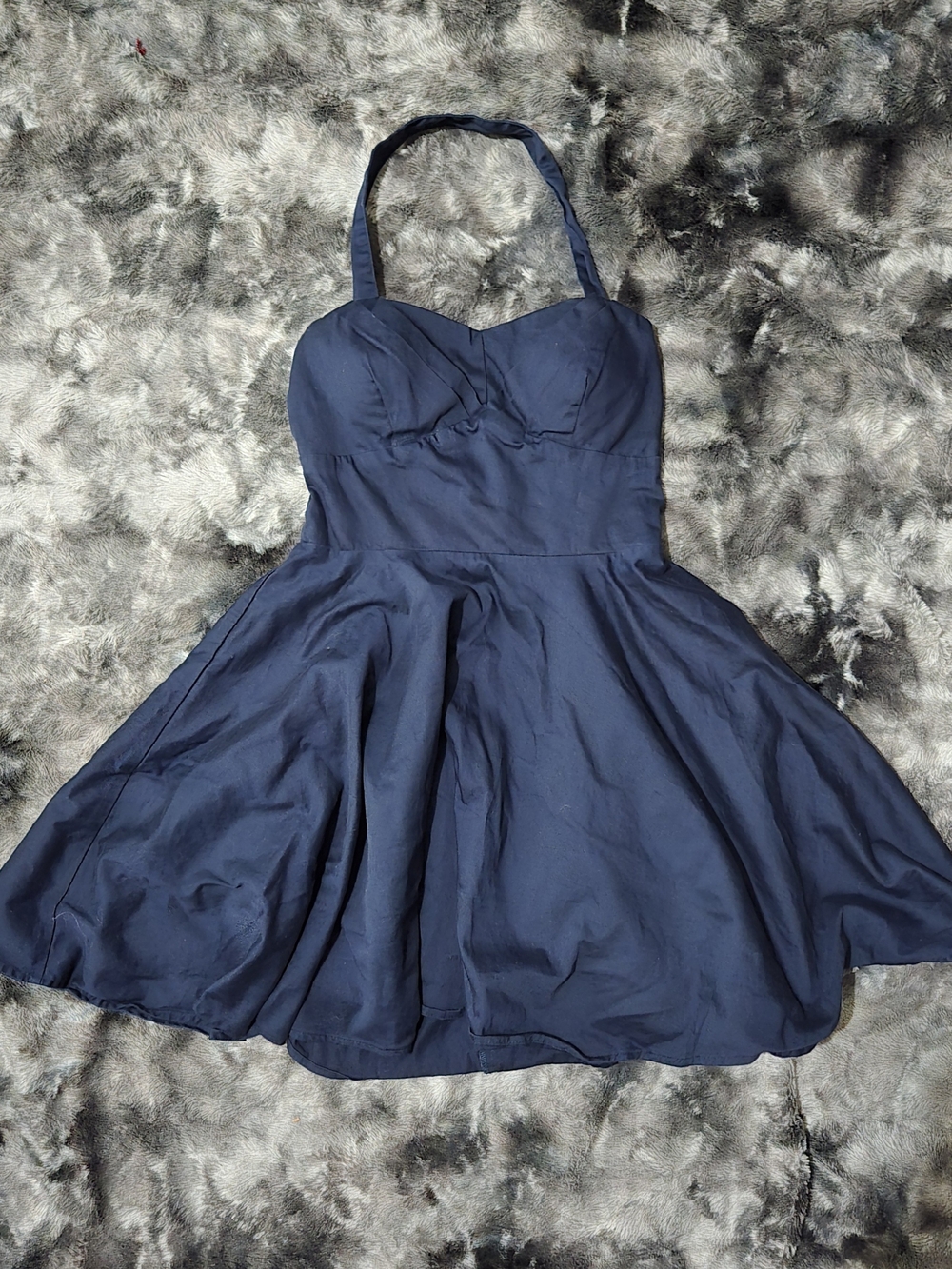 IXIA Navy Blue Halter Fit & Flare Skater Dress Sweetheart Neck Medium